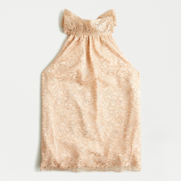 J. Crew Tie Neck Top in Metallic Lace | M | Nude - Picture 3 of 7